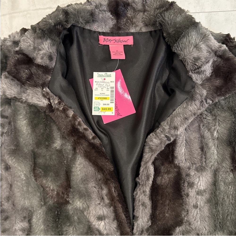 Rare Find! Betsey Johnson Women's Faux Fur Jacket Black/Gray Medium NWT - Picture 9 of 12